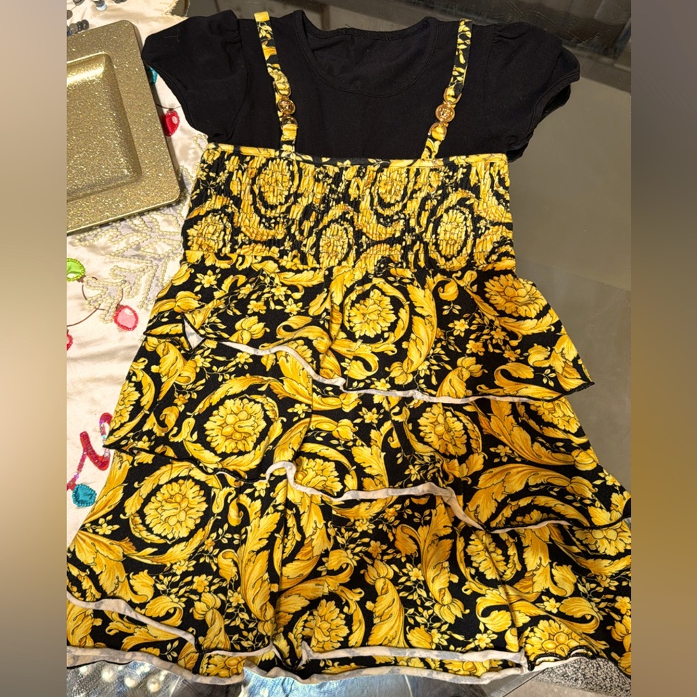 Versace Kids Girls 
Barocco-print cotton dress Size 4T